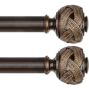2 Pack Curtain Rod 32 to 58 Inches (2.6 to 4.8 ft), USFOOK 7/8 Inch Telescoping Splicing Curtain Rods for Windows 20 to 53 Inch, Bronze Drapery Rod with Leaf Finials