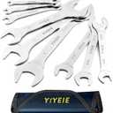YIYEIE Super-Thin Open End Wrench Set, 9-Piece SAE, 1/4" to 1-1/16", Chrome Vanadium Steel With Mirror Polish, Ultra-Slim Wrench Set with Rolling Pouch