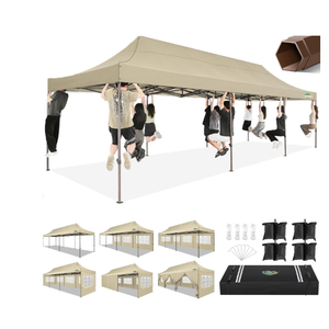 COBIZI 10x30 Heavy Duty Pop Up Canopy with 8 Sidewalls and Hexagonal Legs, Easy up Tent for Parties, Wedding and Commercial, Outdoor Canopy with Carry Bag, Sand Bags, Waterproof & UPF50+ (White)