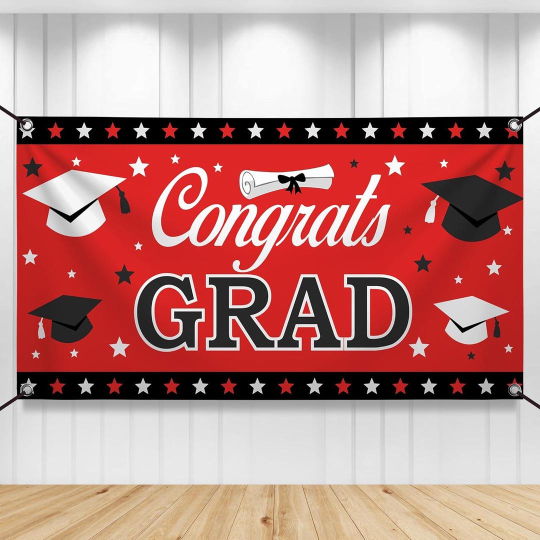 Graduation Decorations 2026 | Red and Black Congrats Grad Banner - 72x44 Inch | Red Graduation Banner Class of 2026 | Grad Party Decorations Graduation Backdrop 2026, KatchOn
