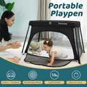 Pamo Babe Travel Crib - Lightweight Baby Playard with Zip Door, Carry Bag for Airplane - Easy to Carry (Black)