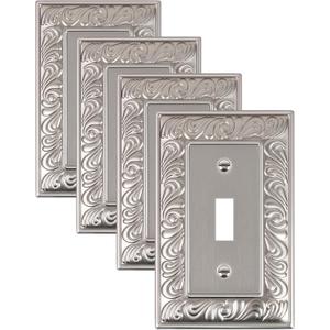 4-Pack Single Toggle Light Switch Cover Plate, Paisley Pattern Decorative Switch Plate Covers, Satin Nickel 1 Gang Metal Wall Plate, Corrosion Resistant