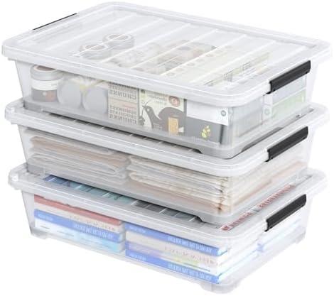 Morcte 50 Quart Clear Plastic Under Bed Storage Box, 3-Pack Under Bed Storage Containers on Wheels