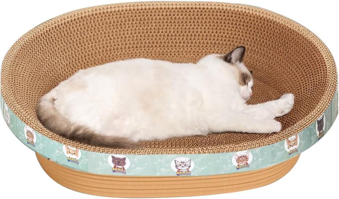 Extra Large Cat Scratcher Bed, 21.6" x 14.9" x 4.3" XL XXL Cat Scratch Cardboard, Scratching Board Pad for Indoor Cats Kitty Kittens, Scratch Lounge House Couch, Furniture Protector, Oval
