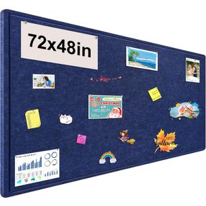 Large Bulletin Board, 72x48 Inches Cork Board Alternative, Large Felt Board Decorative Pin Board for Wall, Foldable Photo Board Self-Adhesive Vision Board with 36 Pushpins Dark Blue, Extra Large