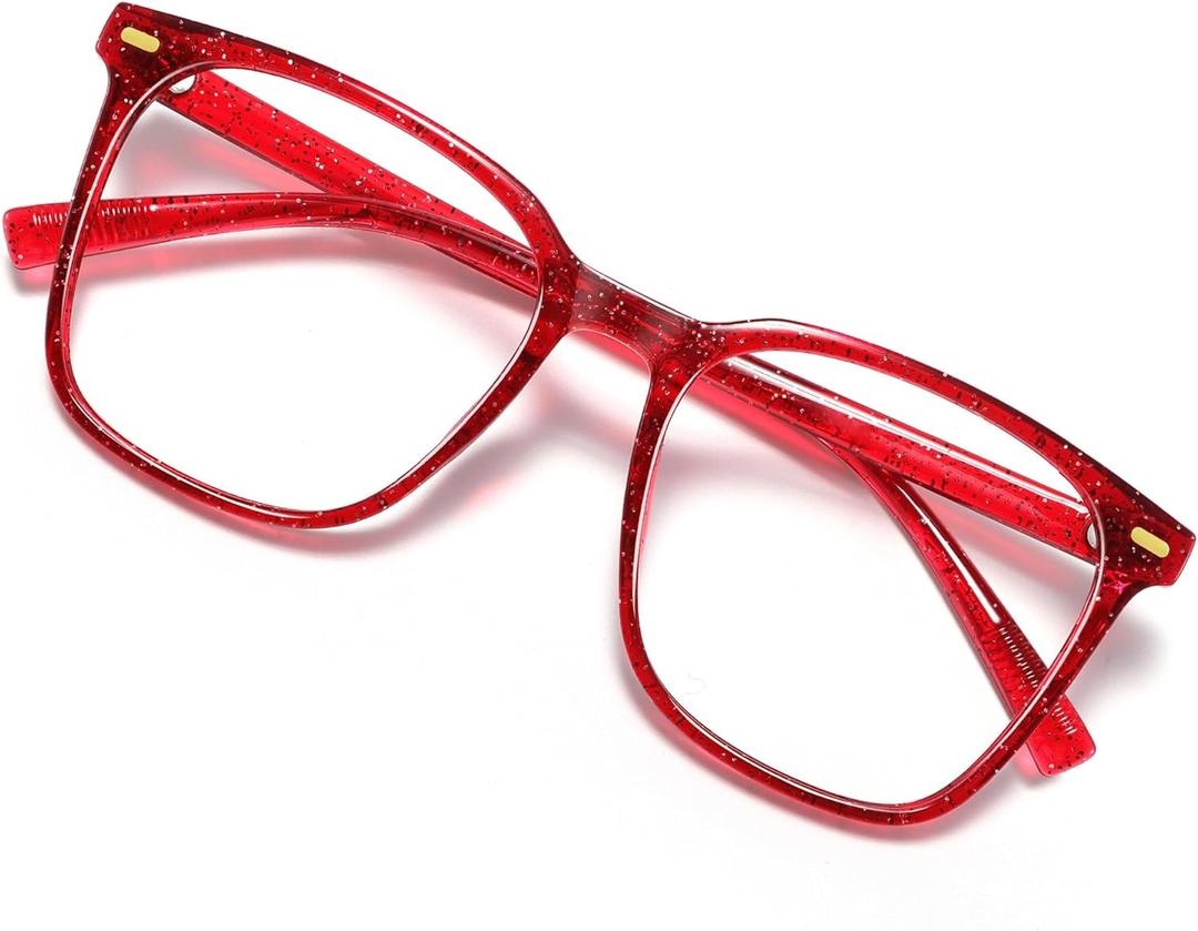 Oversized Square Blue Light Blocking Glasses for Women Men, Anti-Fatigue Computer Monitor Gaming Glasses Reduce Eye Strain(Pearl red)