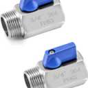 QWORK Mini Ball Valve, 2 Pack 3/4" Thread Female and Male 304 Stainless Steel Shut-Off Valves (Silver)