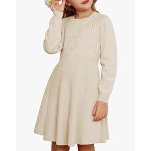 GRACE KARIN Girl Dress Long Sleeve Sweater Ruffle Button Front Knit Casual Fall Winter Dresses for Girls 6 Y