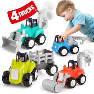 HOLA Toys for 1 2 Year Old Boy Toys Birthday Gift - 4 PCS Toy Cars 4WD Friction Power Truck, Toddler Toys 1-2, Baby Boy Cars for Toddlers 1-3 Easter Stocking Stuffers (4 Pcs Bright Color Toy Trucks)
