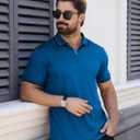 ZITY Polo Shirts for Men Quarter Zip Short Sleeve Casual Shirt (Blue, L)