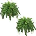 Artificial Boston Ferns, 45IN Faux Ferns Artificial Plants, 2 Large Fake Bush Plants with 59 Fronds for Outdoors Patio Hanging Planter Hotel Lobby Home Decor