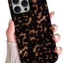 Skyseaco Compatible with iPhone 16 Pro Case Aesthetic Brown Amber Leopard Print Tortoise Shell Phone Case, Shockproof Soft TPU and Hard Back Protective Case, Black & Brown