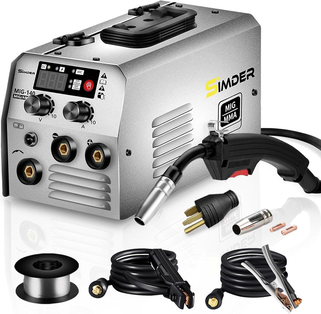 SSIMDER MIG Welder 140A 2 in 1 Flux Core Welder/Stick 110V 220v Dual Voltage MIG Welding Machine with Synergy Portable Wire Feed Welder IGBT Inverter for Home DIY Outdoor