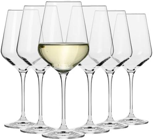 Krosno Large White Wine Glasses Set of 8, 13.2 oz, Avant-Garde Collection, Crystal Glass,Long Stem Wine Glasses for Wines and Cocktails, Glass Set for All Occasions, Dishwasher Safe, Made in Europe