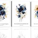 3 Pcs Framed Blue Botanical Floral Canvas Wall Art Religious Inspirational Nautical Style Bible Verse Floral Posters Prints Home Decor for Church Living Room Bedroom 16x24 inches Ready To Hang