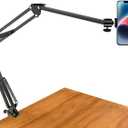 Overhead Tripod Mount for Camera Webcam Ring Light, Long Over Head Articulating Arm with Phone Holder and Ball Head, Desktop Lazy Arm Clamp Phone Stand Accessory for Live Streaming,Video Recording