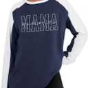 Long Sleeve Mama Shirts for Women Mama Letter Printed T Shirt Auntie Graphic Tees Funny Mom Pullover Top (Blue, M)