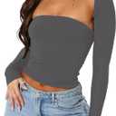 Womens Long Sleeve Crop Tops 2 Piece Bolero Shrug Cutout Slim Fit Y2K T-Shirt Fall Basic Tees Streetwear (Green, M)