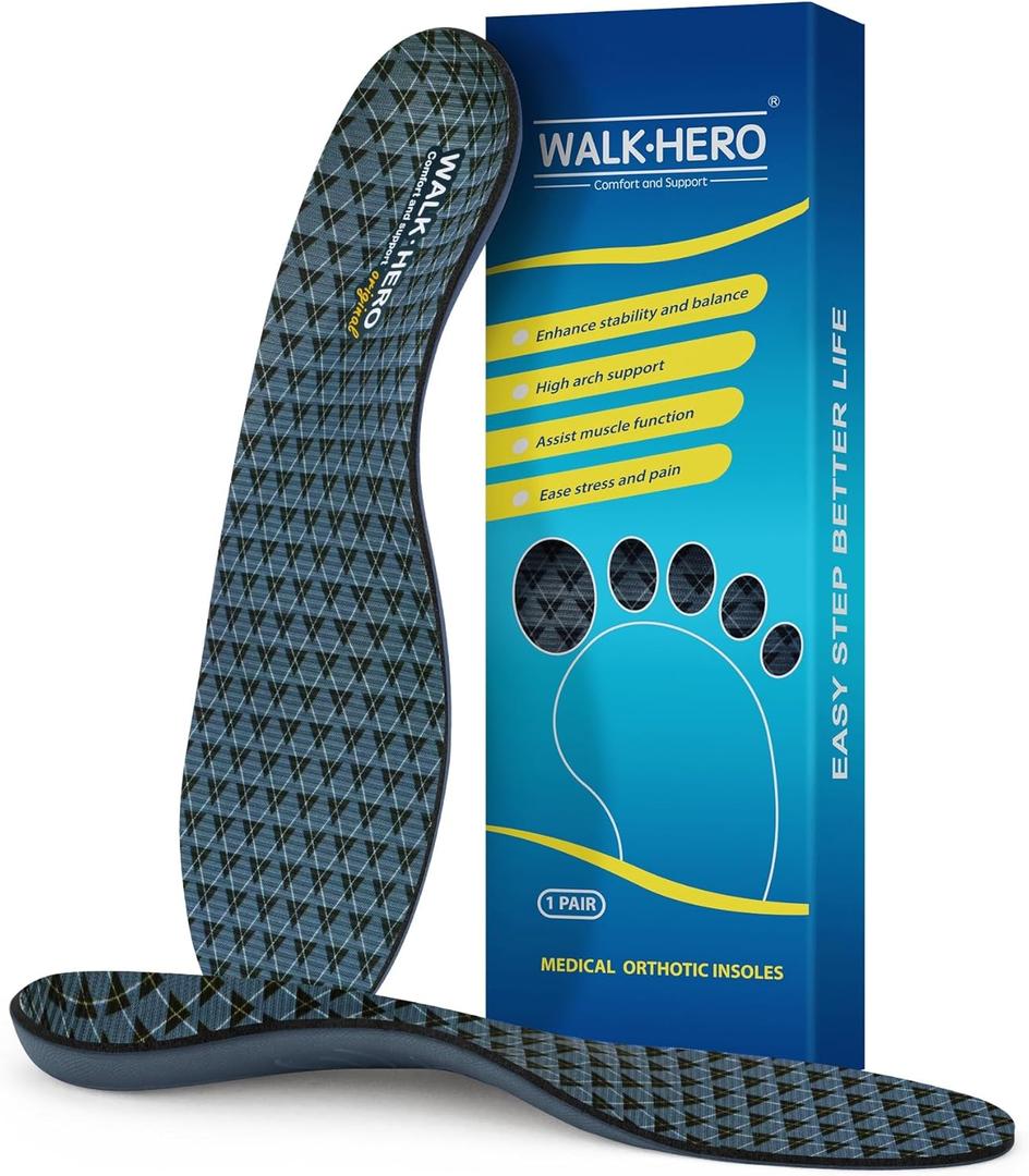 Walkhero Plantar Fasciitis Inserts - Arch Support Orthotic Insoles for Flat Foot and Foot Pain, Everyday Comfort and Support (Mens 7-7 1/2 | Womens 9-9 1/2 Gray)