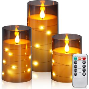 Aignis Flickering Flameless Candles Battery Operated Candles LED Candles with Remote Timer for Home/Wedding/Birthday/Holiday Decor, Grey 3D Flame Set of 3 (D3 xH4 5" 6")