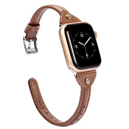 Wearlizer Slim Rivet Leather Compatible with Apple Watch Bands 41/40/38/44/45/46/49/42mm Women Men Dressy Thin Strap Wristbands Bracelet for iWatch Series 11 10 9 8 7 6 5 4 3 SE/Ultra 3 2 1