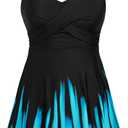 HUSKARY Plus Size Swimsuits for Women Tummy Control V Neck Swim Dress Two Piece Bathing Suit Flowy Tankini with Boyshorts (Blue, XXL)