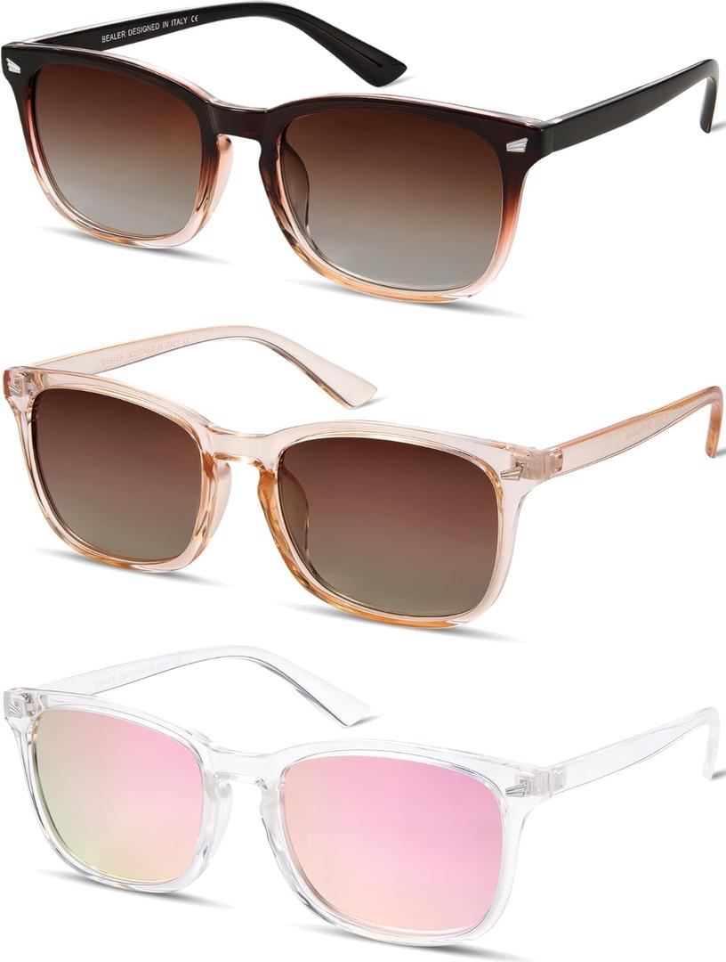 BEALER Polarized Sunglasses for Women Trendy Rectangle Sun Glasses Womens Classic Retro Shades UV400 Protection (A7 Gradient Brown+clear Brown+pink Mirrored)