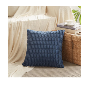 Fancy Homi 1 Pack Dusty Blue Decorative Throw Pillow Covers 22x22 Inch for Living Room Couch Bed Sofa, Rustic Farmhouse Boho Home Decor, Soft Plush Striped Corduroy Square Cushion Case 55x55 cm