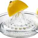 Glass Lemon Juicer, Manual Squeezer for Orange, Grapefuit, Small Citrus, Extractor Manual Hand with Handle and Pour Spout, Crystal Clear Glass 2.02oz