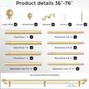 Double Curtain Rod 36-76 Inch, Gold Dual Curtain Rods for Windows, 1 Inch Decorative Adjustable Heavy Duty Telescopic Spliced Window Treatment Rods Set for Bedroom Living Room Farmhouse