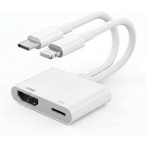 [MFi Certified] USB-C and Lightning to HDMI Adapter for iPhone, 4K@60Hz Sync Screen Apple to Digital AV Adapter with 100W Charging Port for iPhone 17/16/15/iPad/MacBook to HDTV/Projector/Monitor