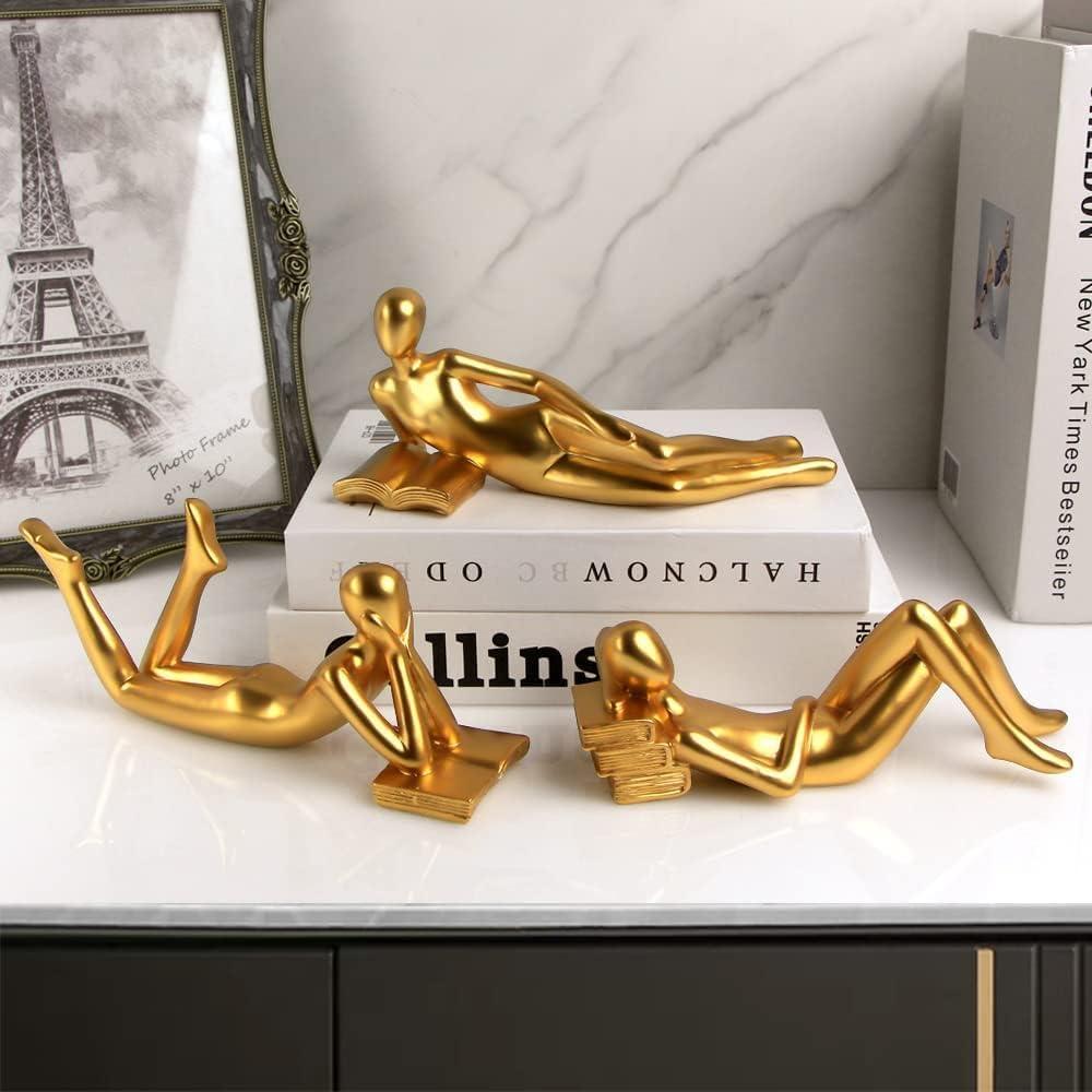 Gold Home Decor Thinker Reading Women Statue for Living Room, Modern Shelf Decor Accent Decorations, Resin Collectible Figurines Display for Office Bedroom Table Desk,Gold