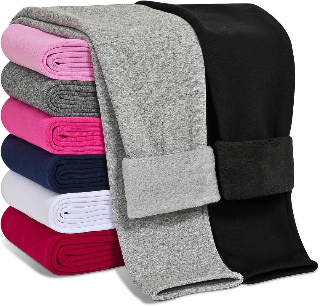 Girls Fleece Lined Leggings Cotton Kids Winter Warm Leggings Thick Thermal Tights Pants (7-8 Years, Black, Light Gray)