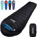 QEZER Down Sleeping Bag for Adults 0°F 10°F 15°F 20°F Backpacking Sleeping Bag for Cold Weather with Compression Sack Black and Blue