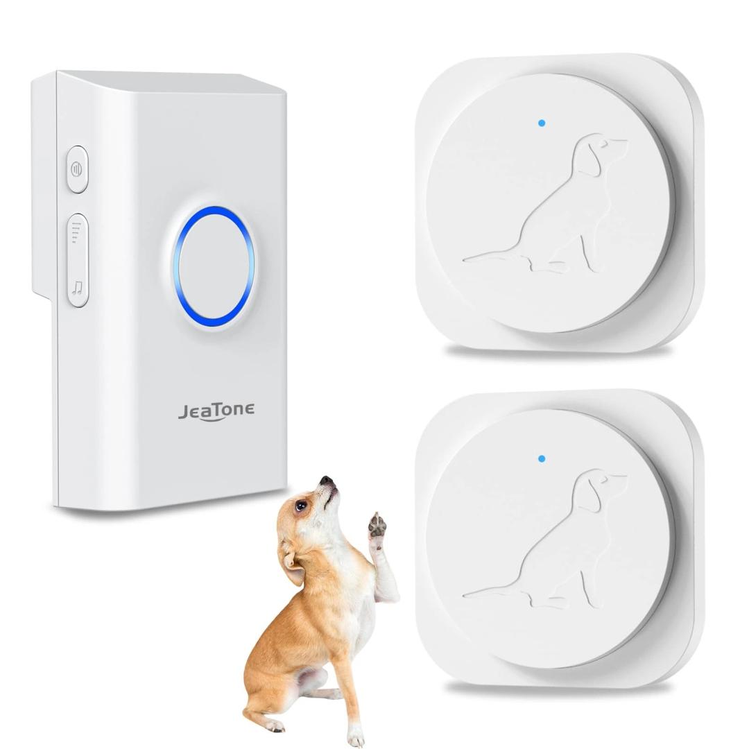 JeaTone Dog Door Bell, Dog Bells to Go Outside, Smart Wireless Potty Training Button for Dogs, Training Dog to Ring The Bell, 2 Pack Button White