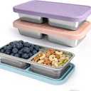 3 Pack Stainless Steel Snack Containers for Kids, Reusable Snack Containers with Silicone Lids, 2 Compartment Toddler Snack Containers for Daycare, School Lunch and Travel, 15 oz