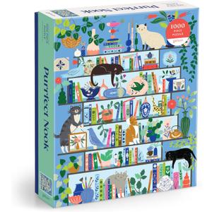 Galison Purrfect Nook  1000 Piece Jigsaw Puzzle Featuring Artwork of A Lively Cozy Shelf Made for Bibliophiles and Cat Lovers Alike