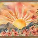 Framed Sunset Boho Wall Art for Living Room - Modern Abstract Floral Canvas Picture Boho Wall Decor, Sun Landscape Aesthetic Painting Poster Prints for Bedroom Home Office 10x8 Inch
