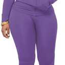Nimsruc Two Piece Outfits For Women Long Sleeve Bodycon Tracksuit Casual Sweatsuits Jogger Sets Purple Small