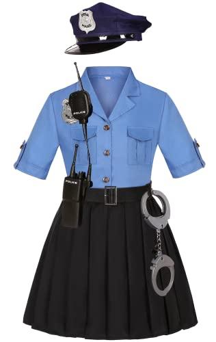 KIDIN Police Officer Costume for Kids Cop Costume for Girls’ Police Dress Up Halloween Cosplay Birthday Gift XL