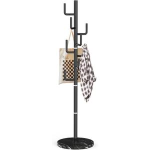 LOZABEE Modern Metal Coat Rack Stand with Natural Marble Base, Heavy Duty Coat Rack Freestanding with 8 Hooks, Black Cactus Standing Coat Racks for Bag, Jacket, Entryway Office (Black Cactus)