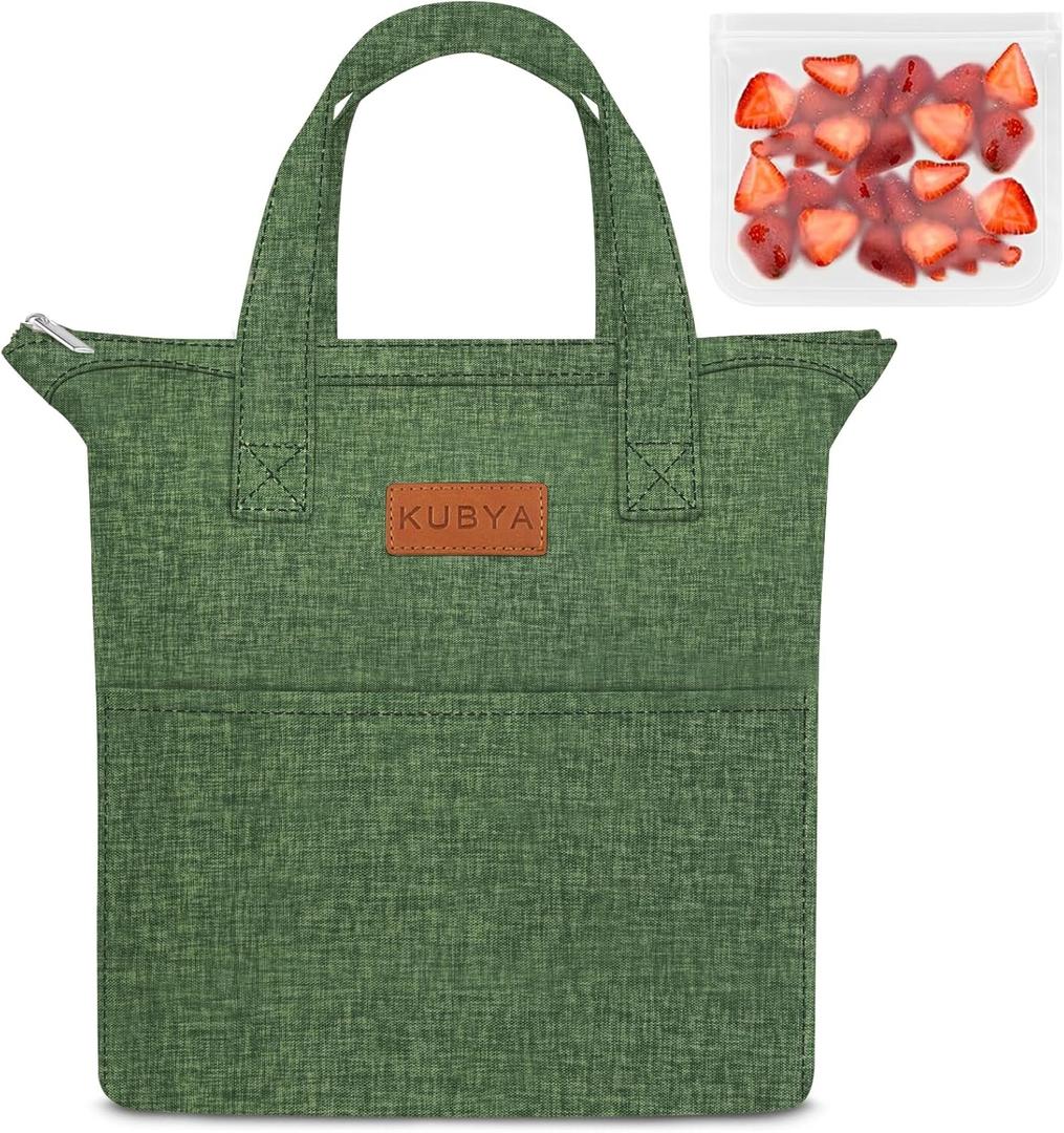 Lunch Box for Women, Lunch Bag for Women Men Adult Simple Lunchbox Reusable Insulated Lunch Boxes Large Capacity LunchBag, with Food Storage Bags for Work, Office or Picnic (A-Dark Green)