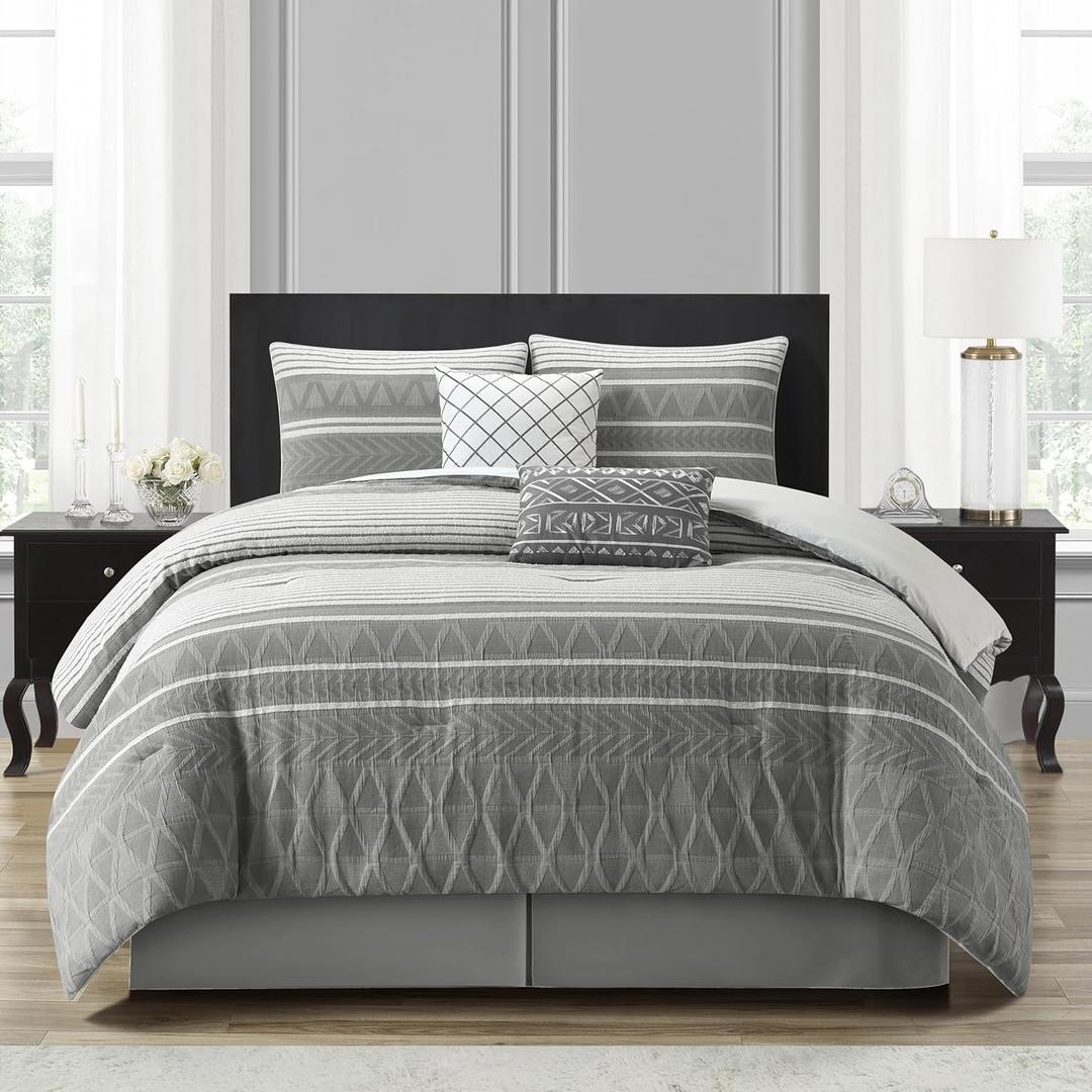 Stratford Park 9 Piece Jacquard Comforter Sets, Color Gold, Queen Size Bed, Comfortable & Soft, All Season Bedding Set, 100% Cotton, Matching Bedskirt, Pillows & Shams