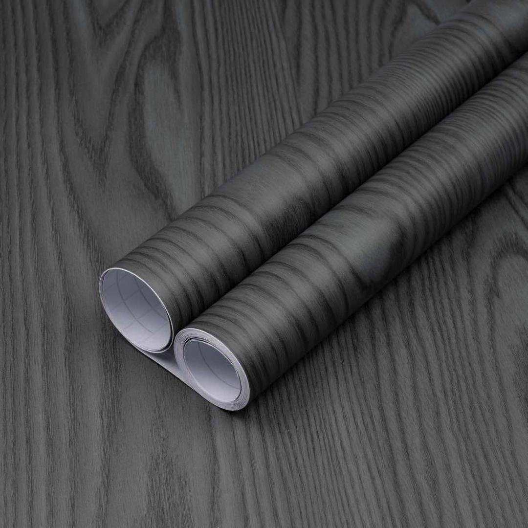 Abyssaly Black Contact Paper Thicken Upgrade Wood Peel and Stick Wallpaper - Self Adhesive Removable Vinyl Film - Black Wood Wallpaper for Cabinet Table Kitchen Furniture Decor 23.6" X 118"
