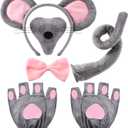 Sintege Mouse Costume for Adult Halloween Mice Ears Headband Mouse Nose Tail Gloves Mice Costume for Carnival (Grey)