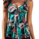 SEAFORM Women's Tankini Swimsuits Two-Piece Tummy Control Bathing Suits V-Neck Printing Swim Dress for Women with Boyshorts (Large)