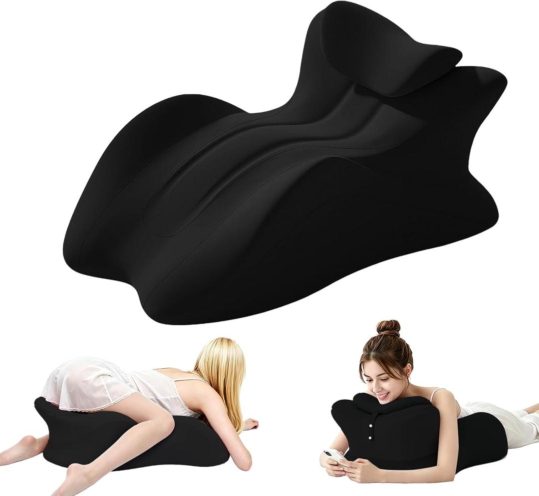 Memory Foam Wedge Pillow, Ergonomic Contoured Intimacy Pillow, 27 Angled Neck Support Pillow Back Support Cushion, Multi-Functional Bed Position Pillow with Removable Cover Black