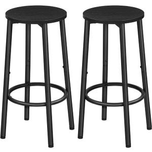 HOOBRO Bar Stools, Set of 2 Bar Chairs, Kitchen Round Height Stools with Footrest, Breakfast Bar Stools, Sturdy Steel Frame, for Dining Room, Kitchen, Party, Easy Assembly, Rustic Brown BK03BY01N1 (Black)
