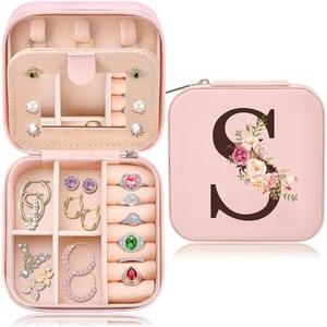 Inngeroo Mothers Day Mom Gifts for Wife Daughter Grandma, Travel Jewelry Case Box Organizer, Personalized Gifts for Women Teen Girls Mom Aunt Sister, Bridesmaid Gifts Traveling Essentials, Initial S