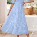 ZESICA Women's 2026 Summer Short Puff Sleeve Crewneck Smocked Floral Lace Flowy A Line Tiered Maxi Dresses (Blue, M)